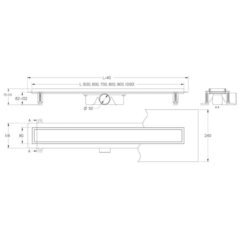 Odpływ standard z rusztem Rigo
